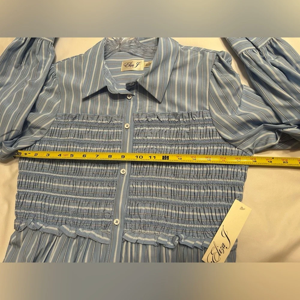 Eliza J Light Blue Striped Long Sleeve Dress Size 6 NWT - Picture 5 of 9